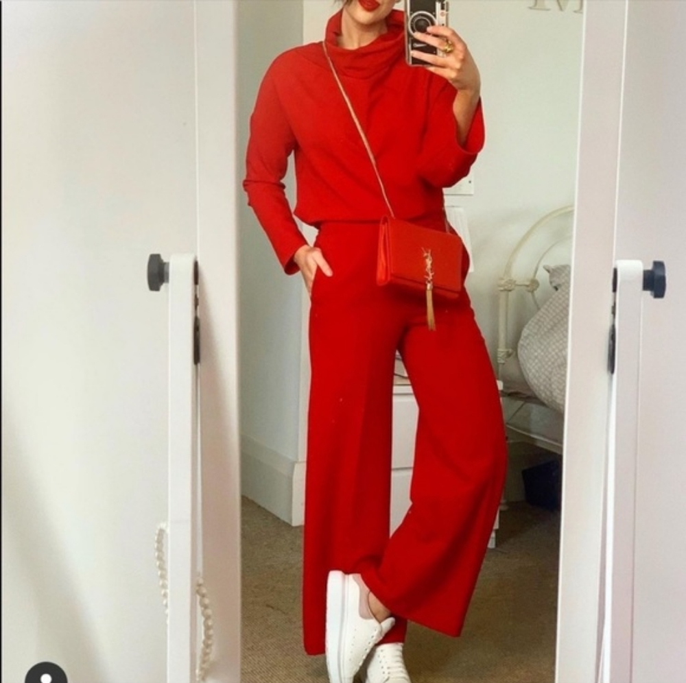 Zara Red High Waist Wide Leg Pants